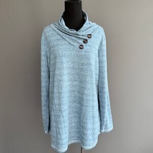 Soft Surroundings Brinley top - long sleeve - cowl neck - heathered teal -size M